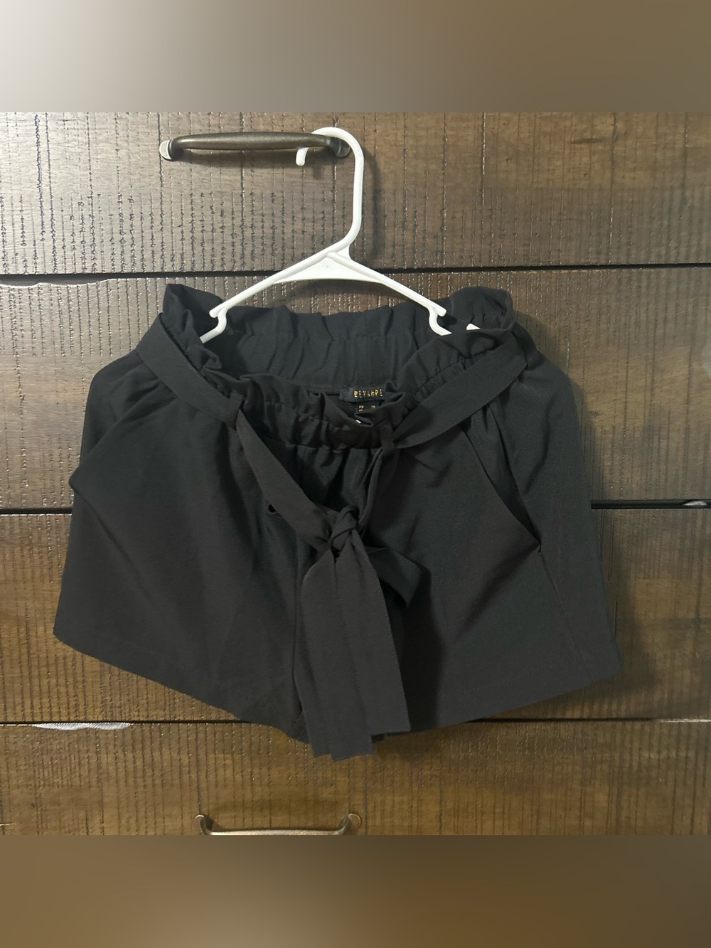 High-Rise Black Paperbag Shorts with Self-Tie Waist